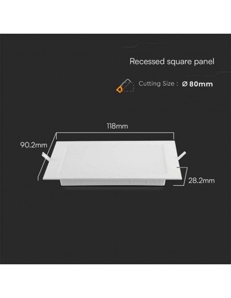 10477-Mini Pannello LED  LM/W Quadrato da Incasso Compatibile con Foro -mm Colore Bianco -3