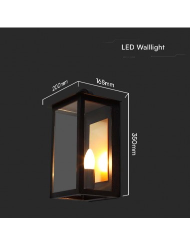 10561-Lampada LED da Muro a Lanterna  con Portalampada E Max  Colore Nero -3