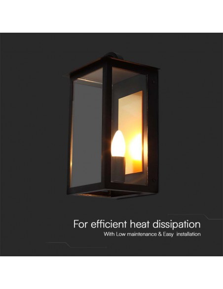 10561-Lampada LED da Muro a Lanterna  con Portalampada E Max  Colore Nero -5