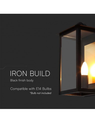 10561-Lampada LED da Muro a Lanterna  con Portalampada E Max  Colore Nero -6