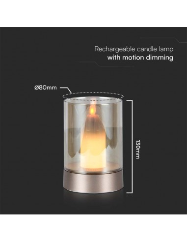 10566-Candela LED da Tavolo  con Batteria mAh Ricaricabile USB C Vetro ambrato Colore Champagne Oro -3