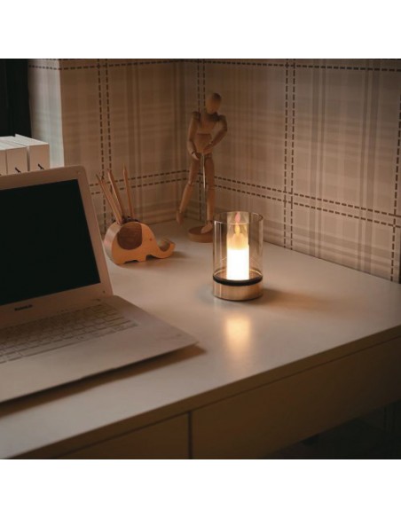 10566-Candela LED da Tavolo  con Batteria mAh Ricaricabile USB C Vetro ambrato Colore Champagne Oro -4
