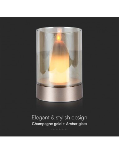 10566-Candela LED da Tavolo  con Batteria mAh Ricaricabile USB C Vetro ambrato Colore Champagne Oro -6
