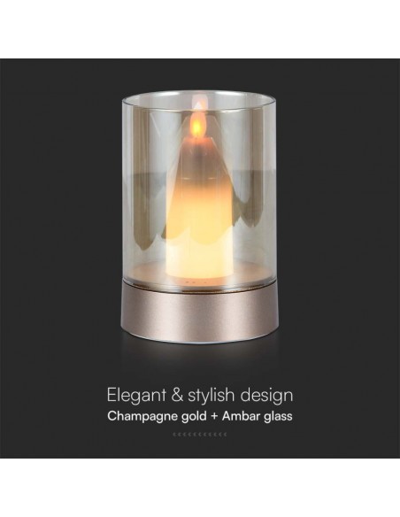 10566-Candela LED da Tavolo  con Batteria mAh Ricaricabile USB C Vetro ambrato Colore Champagne Oro -6