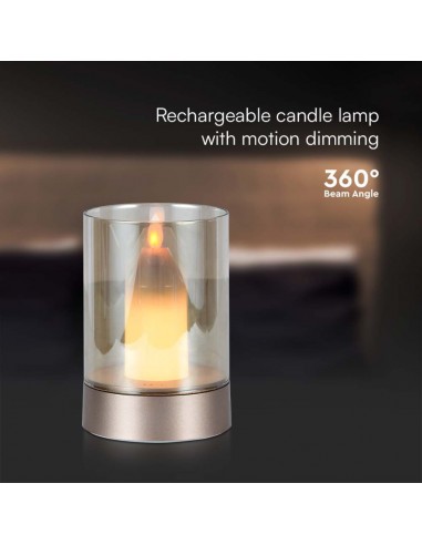 10566-Candela LED da Tavolo  con Batteria mAh Ricaricabile USB C Vetro ambrato Colore Champagne Oro -7