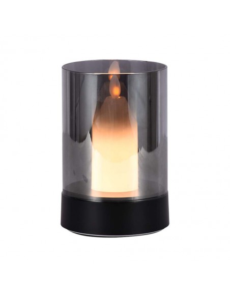 10567-Lampada da Tavolo LED  dal Design a Candela con Batteria mAh Ricaricabile USB C Vetro Fumé Colore Nero -1