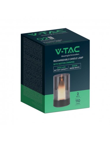 10567-Lampada da Tavolo LED  dal Design a Candela con Batteria mAh Ricaricabile USB C Vetro Fumé Colore Nero -2