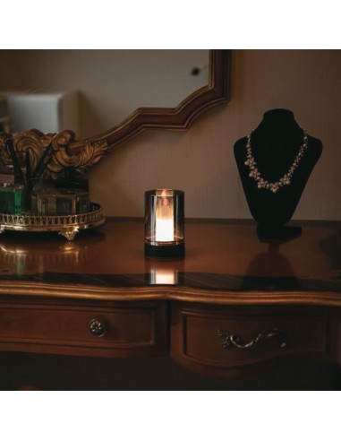 10567-Lampada da Tavolo LED  dal Design a Candela con Batteria mAh Ricaricabile USB C Vetro Fumé Colore Nero -4