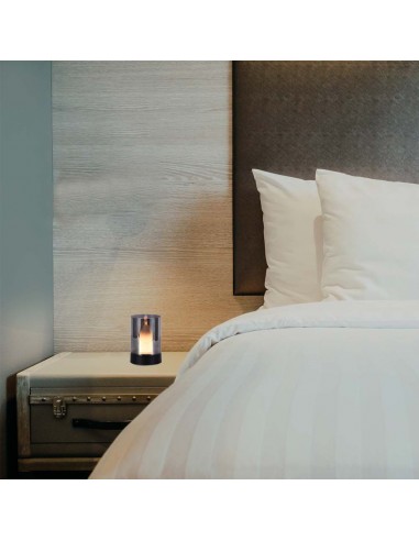 10567-Lampada da Tavolo LED  dal Design a Candela con Batteria mAh Ricaricabile USB C Vetro Fumé Colore Nero -5