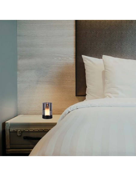 10567-Lampada da Tavolo LED  dal Design a Candela con Batteria mAh Ricaricabile USB C Vetro Fumé Colore Nero -5