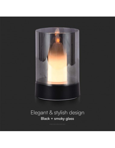 10567-Lampada da Tavolo LED  dal Design a Candela con Batteria mAh Ricaricabile USB C Vetro Fumé Colore Nero -6