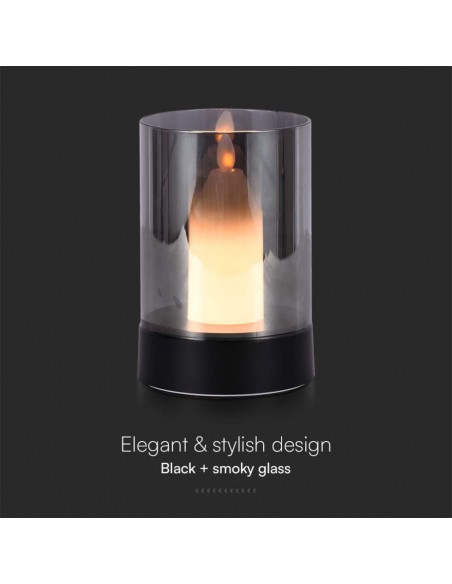 10567-Lampada da Tavolo LED  dal Design a Candela con Batteria mAh Ricaricabile USB C Vetro Fumé Colore Nero -6