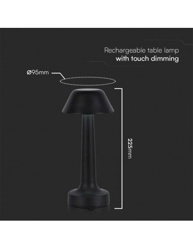 10568-Lampada LED da Tavolo  Colore Nero ricaricabile con USB C Touch Dimmerabile in-3