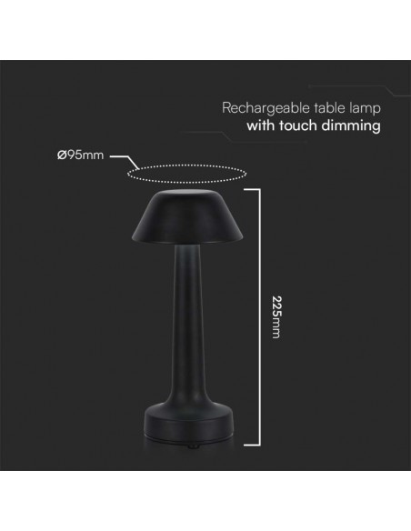 10568-Lampada LED da Tavolo  Colore Nero ricaricabile con USB C Touch Dimmerabile in-3