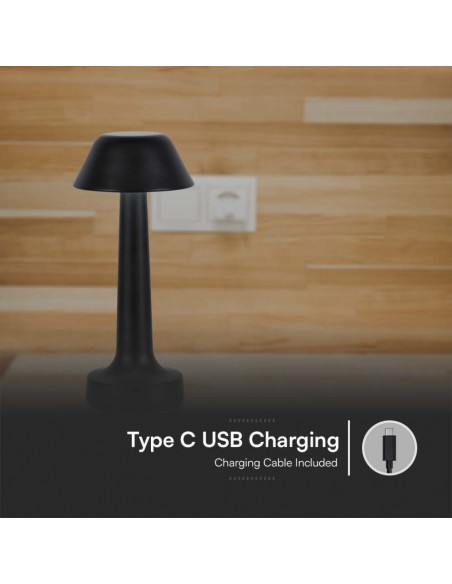 Lampada LED da Tavolo 1W Nero ricaricabile con USB C Touch Dimmerabile 3in1