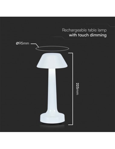 10569-Lampada LED da Tavolo  Colore Bianco ricaricabile con USB C Touch Dimmerabile in-3