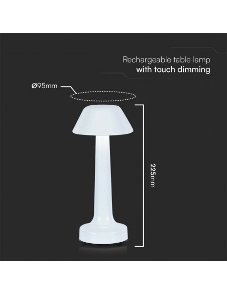 10569-Lampada LED da Tavolo  Colore Bianco ricaricabile con USB C Touch Dimmerabile in-3