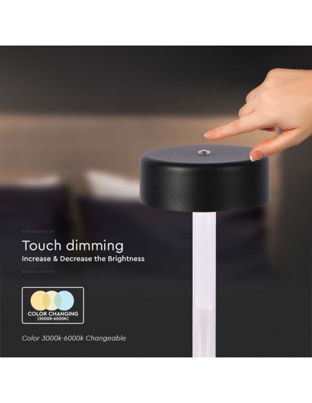 10570-Lampada LED da Tavolo  Colore Nero e Bianco Trasparente Ricaricabile con USB C Touch Dimmerabile in-7