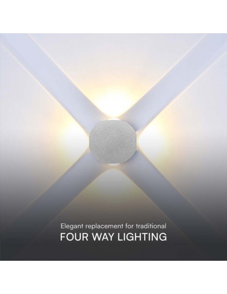 Applique LED da Muro 4W con 4 Fasci Luminosi Corpo Bianco 3000K IP54