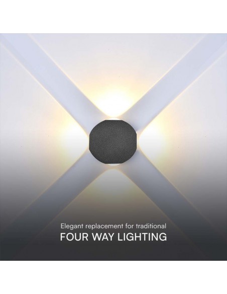 Applique LED da Muro 4W con 4 Fasci Luminosi Corpo Nero 4000K IP54
