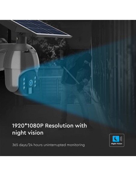 Camera di Videosorveglianza con Pannello Solare HD Orientabile PTZ WiFi  Colore Nero