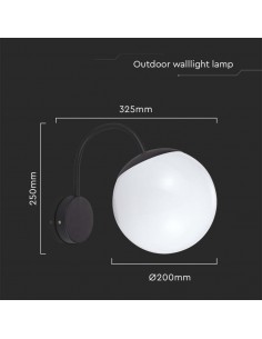 11823-Lampada LED da Muro con Sfera Opale e Portalampada E Colore Nero Opaco IP-1 2