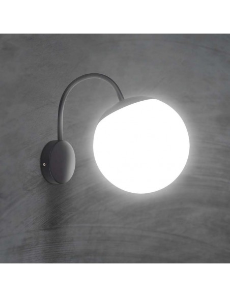 11823-Lampada LED da Muro con Sfera Opale e Portalampada E Colore Nero Opaco IP-3