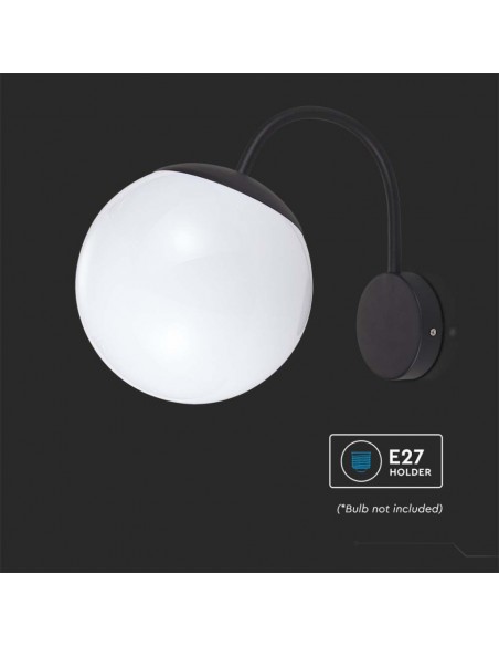 11823-Lampada LED da Muro con Sfera Opale e Portalampada E Colore Nero Opaco IP-5