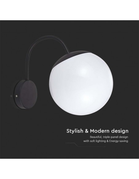 11823-Lampada LED da Muro con Sfera Opale e Portalampada E Colore Nero Opaco IP-6