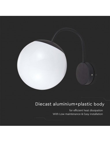 11823-Lampada LED da Muro con Sfera Opale e Portalampada E Colore Nero Opaco IP-7