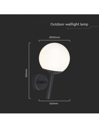 11824-Lampada LED da Muro con Sfera Opale e Portalampada E Colore Nero Opaco IP-2