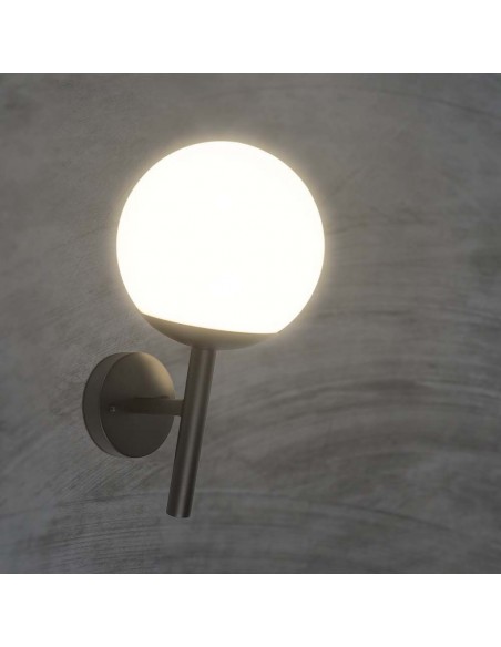 11824-Lampada LED da Muro con Sfera Opale e Portalampada E Colore Nero Opaco IP-3
