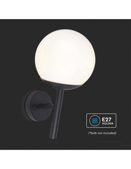 11824-Lampada LED da Muro con Sfera Opale e Portalampada E Colore Nero Opaco IP-5