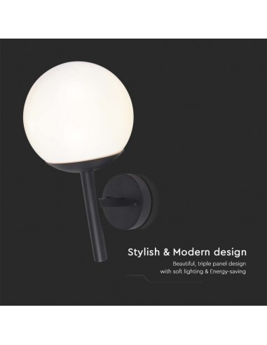 11824-Lampada LED da Muro con Sfera Opale e Portalampada E Colore Nero Opaco IP-6
