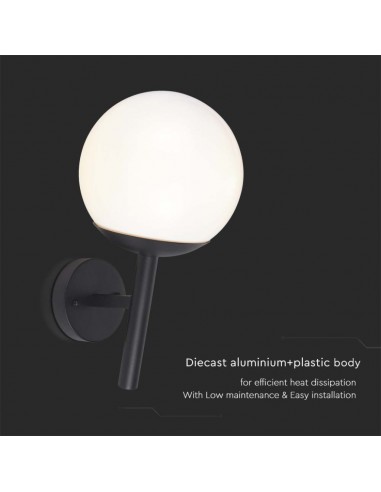 11824-Lampada LED da Muro con Sfera Opale e Portalampada E Colore Nero Opaco IP-7
