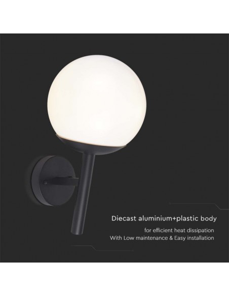 11824-Lampada LED da Muro con Sfera Opale e Portalampada E Colore Nero Opaco IP-7