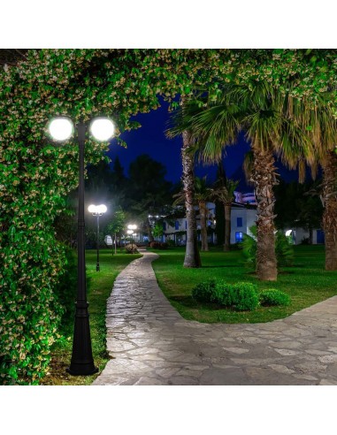 11828-Lampione LED con Doppio Portalampada a Lanterna xE Colore Nero Opaco h cm IP-3