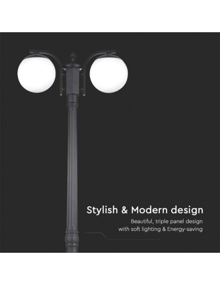 11828-Lampione LED con Doppio Portalampada a Lanterna xE Colore Nero Opaco h cm IP-6