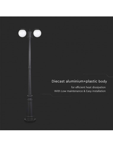 11828-Lampione LED con Doppio Portalampada a Lanterna xE Colore Nero Opaco h cm IP-7