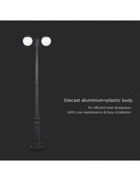 11828-Lampione LED con Doppio Portalampada a Lanterna xE Colore Nero Opaco h cm IP-7