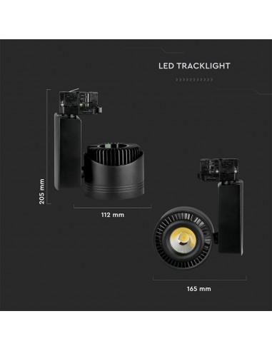 1235-Faretto LED COB da Binario  Colore Nero  CRI-3