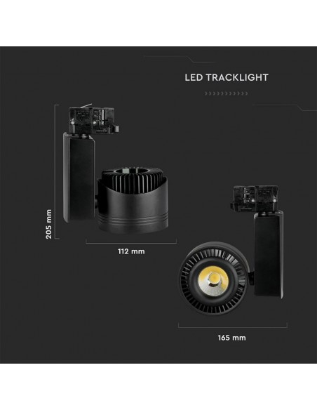 1235-Faretto LED COB da Binario  Colore Nero  CRI-3