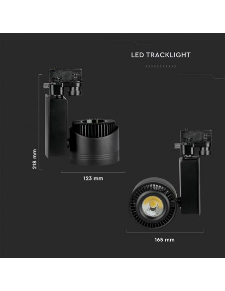 1238-Faretto LED COB da Binario  Colore Nero  CRI-4