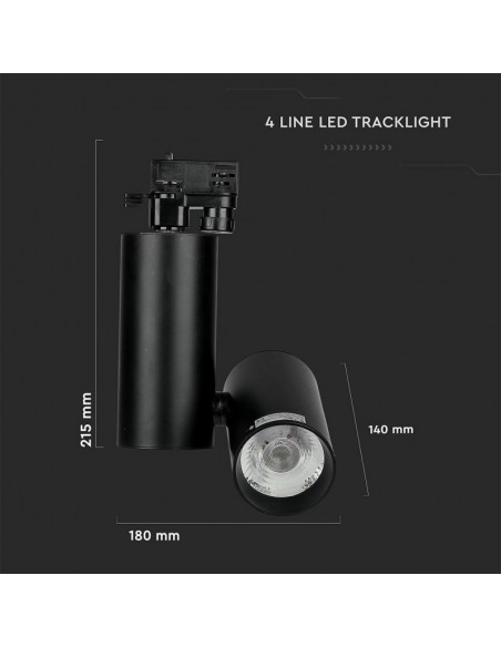 1297-Faretto LED da Binario  Colore Nero  CRI-4