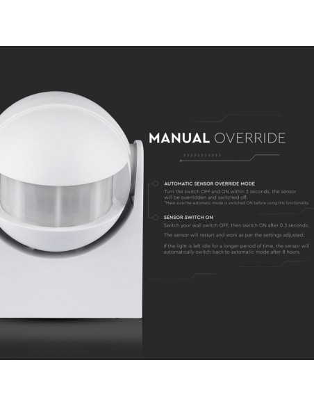 Sensore di Movimento a Infrarossi 180° Montaggio a Plafone (Max 1200W) IP44