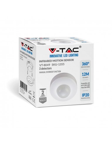 1355-Sensore di Movimento a Infrarossi  Montaggio a Plafone Con funzionalità ON/OFF Colore Bianco Max  IP-2