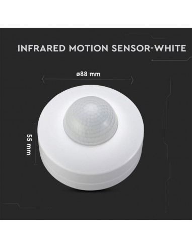 1355-Sensore di Movimento a Infrarossi  Montaggio a Plafone Con funzionalità ON/OFF Colore Bianco Max  IP-3