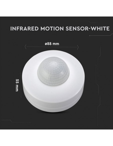 1355-Sensore di Movimento a Infrarossi  Montaggio a Plafone Con funzionalità ON/OFF Colore Bianco Max  IP-3