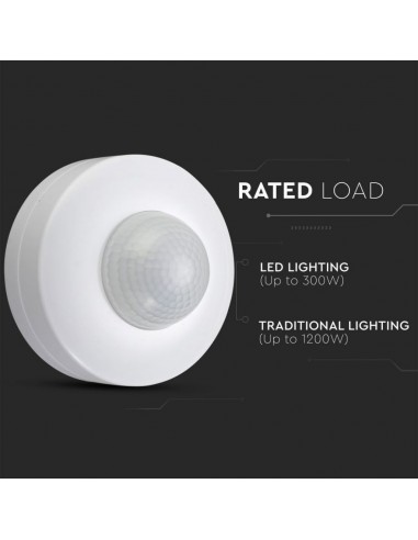 1355-Sensore di Movimento a Infrarossi  Montaggio a Plafone Con funzionalità ON/OFF Colore Bianco Max  IP-6