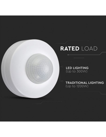 1355-Sensore di Movimento a Infrarossi  Montaggio a Plafone Con funzionalità ON/OFF Colore Bianco Max  IP-6